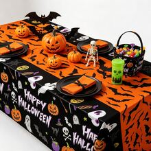 1/3pcs Black & Orange Pumpkin Bat Disposable Plastic Tablecloth Halloween Tablecloth Suitable For Halloween Theme Party Decoration Birthday Party 137x274cm - Multicolor - View 3