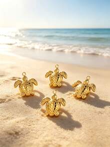 10PCS Ocean Sea Turtle Pendant Charm – Hollow Cutout Gold & Silver Tone Jewelry For Necklaces, Bracelets & DIY Making - Sea Turtle - View 3