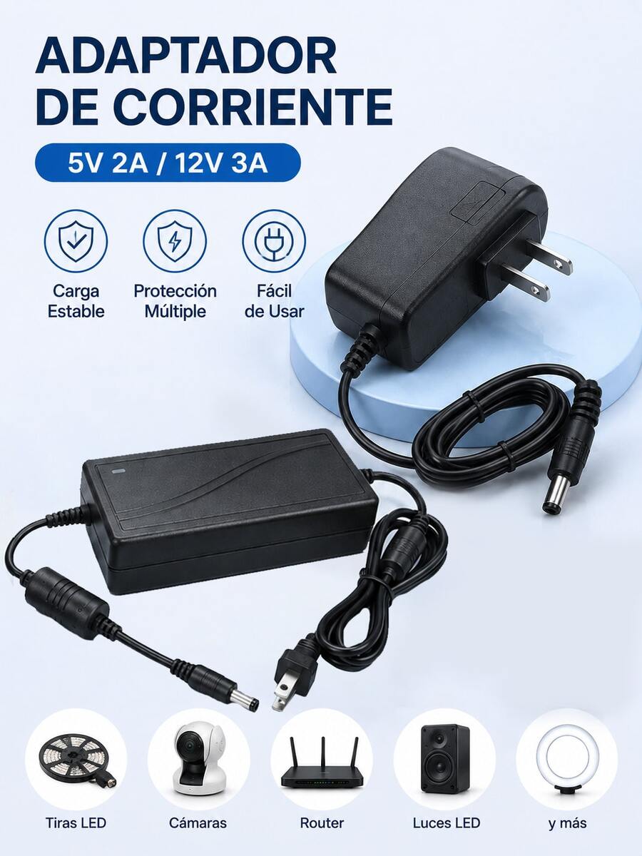 5V 2A 12V 3A Power Adapter With Cable, Power Supply For LED Strips, Camera, Router And Electronic Equipment, Stable Power Charger For Home And Office