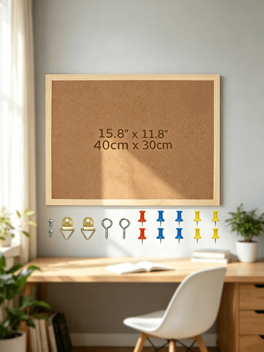 Small Cork Notice Board (30 * 40 Cm) With Wooden Frame, Including Mounting Set And Push Pins – A Practical Wall Notice Board For Home And Office - 1 Set - View 1