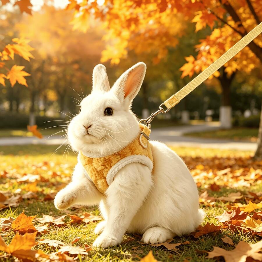 1pc Autumn/Winter Small Pet Leash, Rabbit/Guinea Pig Warm Plush Harness Leash, Suitable For Small Dogs, Cats, Dog Leash, Dog Chain, Dog Supplies, Cat Supplies - Multicolor - View 1