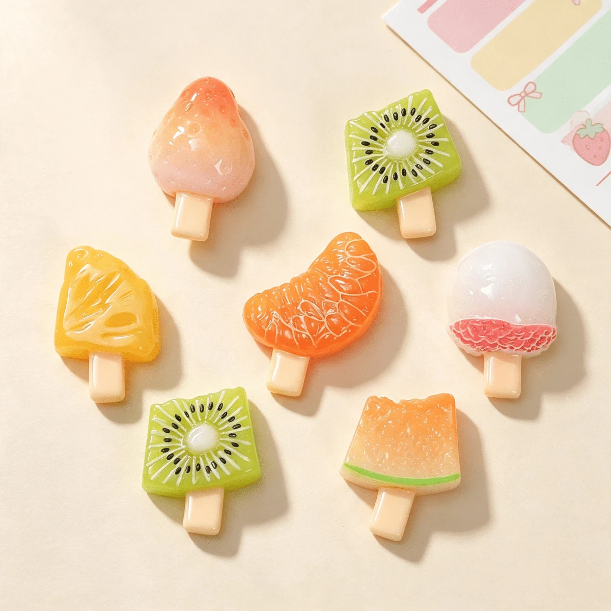 6/12/18pcs Cute Strawberry Watermelon Ice Cream Fruit Theme DIY Resin Pendant Accessories, Suitable For DIY Crafts, Hair Clips, Scrapbooking Jewelry Making Materials Decoration - Random Mix - Fruit Ice Cream Theme - View 1