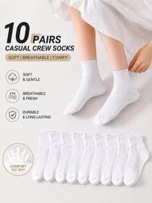 10/5 Pairs White Women's Daily Wear Versatile Comfortable Socks - Multicolor - View 1