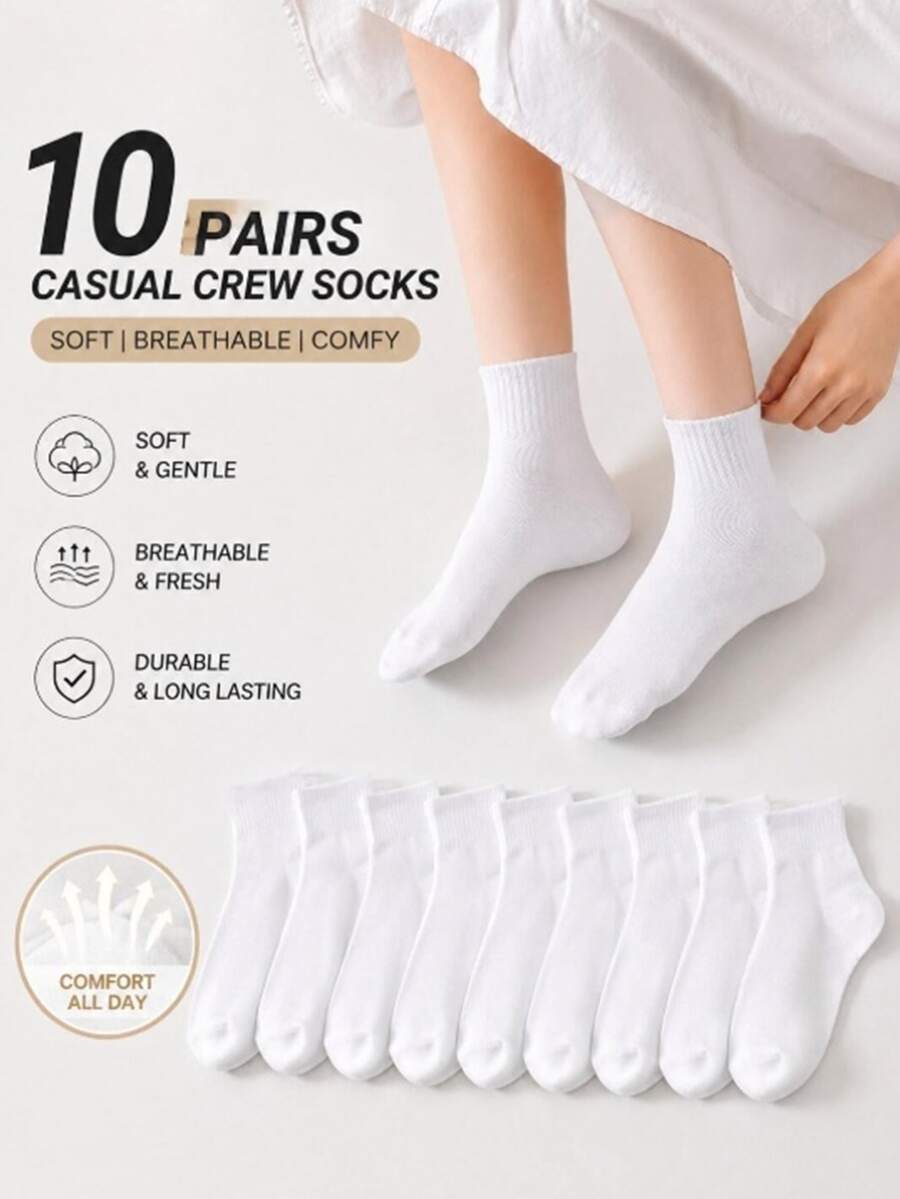 10/5 Pairs White Women's Daily Wear Versatile Comfortable Socks - Multicolor - View 1