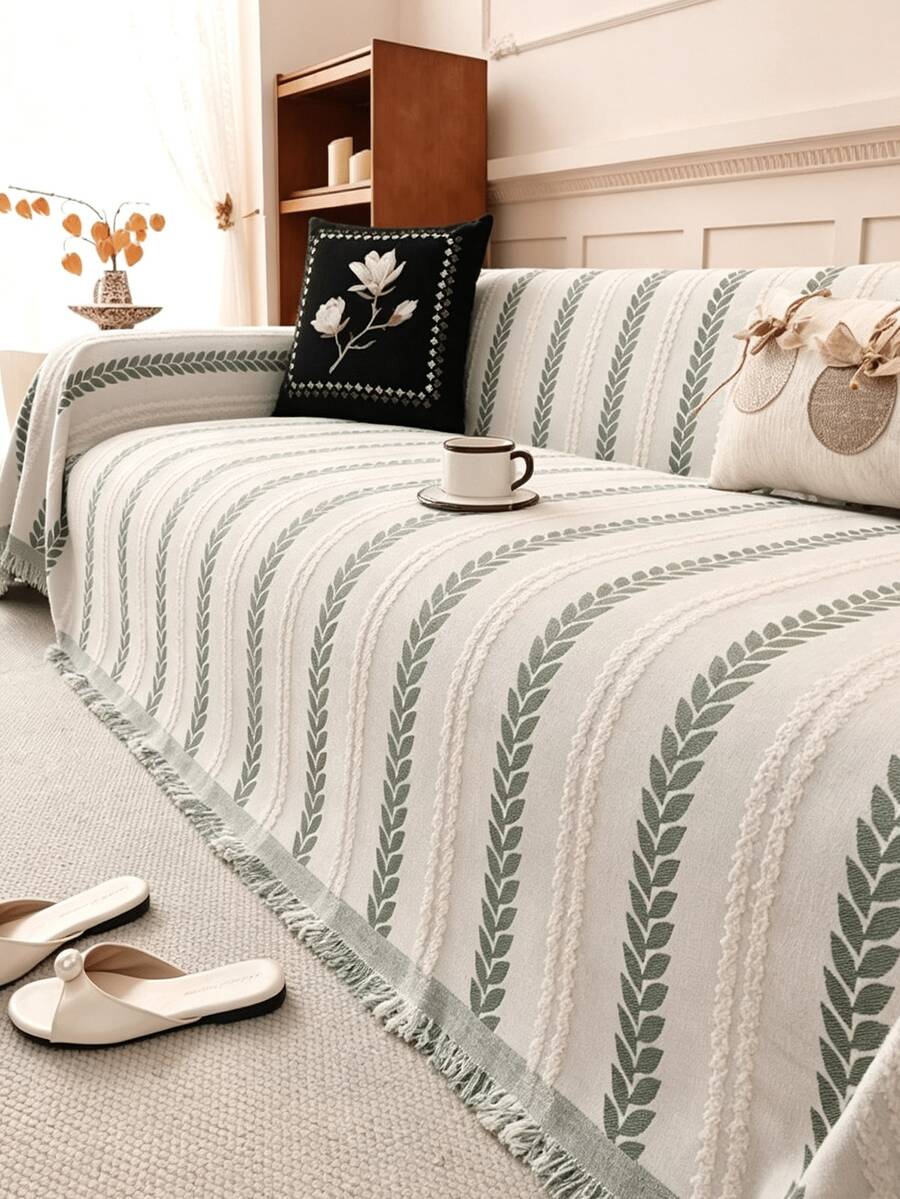 1pc Fashionable Minimalist Chenille Jacquard Sofa Cover, All-Season Washable Sofa Slipcover, Pet-Friendly Anti-Scratch, Perfect For Living Room Bedroom Home Decor - Green - View 1