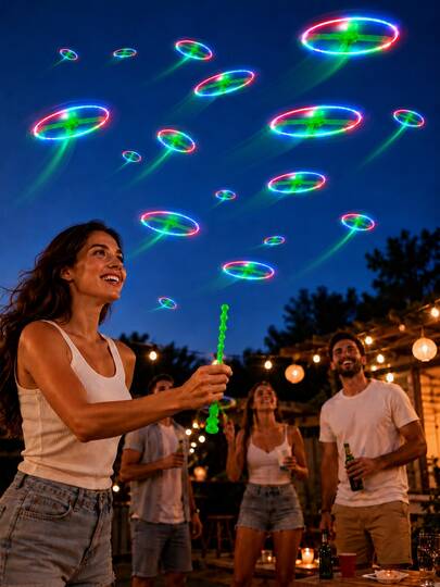 4/12PCS Glow Flying Spinner Toys, Colorful Light Up Flying Disc Launcher, Neon Flying Saucer Outdoor Night Game, Glow Party Favors For Halloween, Christmas, New Year, Birthday, Festivals & Camping. Night Party Outdoor Game Toys, Lightweight Rotating Flying Disc, Suitable For Camping, Backyard Party, Birthday Party Favors And Outdoor Entertainment.