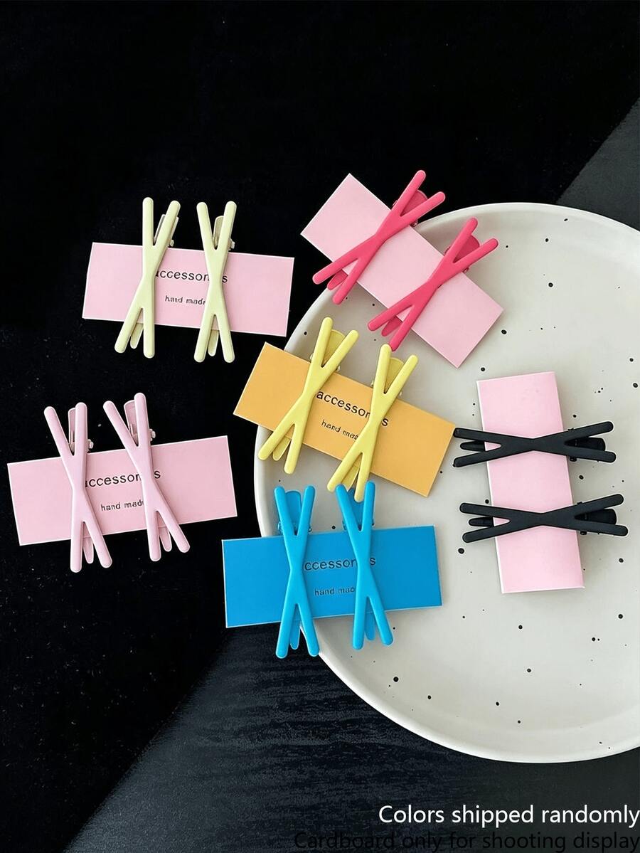 12pcs Dopamine Candy Color Cross Hair Clips, Side Hair Clips For Girls, Versatile Casual Daily Back Hair Accessories - Multicolor - View 1