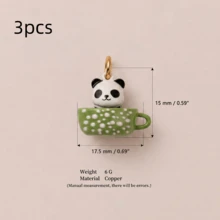 3pcs New Painted Tea Cup Animal Pendant, Cute Cartoon Style, Enamel Drip Glaze Craft, 14K Gold Plated, Copper Material, Designed For Daily Small Parties And Family Gatherings, Charming Daily Jewelry, Jewelry Pendant, Jewelry Making Pendant, High-End Jewelry - Color - View 13