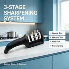 1/2 Set 3-Stage Knife Sharpener, Suitable For Ceramic And Steel Blades - Repair, Restore And Polish, Kitchen Tool, Non-Slip, Black - Black - View 14