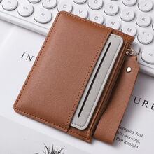 Women Slim Mini Card Wallet Multi Card Slots Zipper Coin Purse Portable Hand Strap Small Leather Purse For Daily Travel - Multicolor - View 10