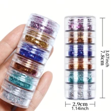 1 Set Of 6 Bottles Durable Rainbow Holographic Glitter Set, Includes 6 Colors Of Glitter Rhinestones, Multiple Sizes Of Adhesive Sequins, Suitable For Resin Decorations, Nail Art And Various DIY Crafts - Multicolor - View 4