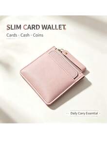 Women Slim Mini Card Wallet Multi Card Slots Zipper Coin Purse Portable Hand Strap Small Leather Purse For Daily Travel - Multicolor - View 1