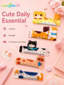5pcs Cute Mini Rulers 5cm Pocket Rulers, Portable Measuring Tools, Student Stationery Gifts - Multiple Styles - View 2