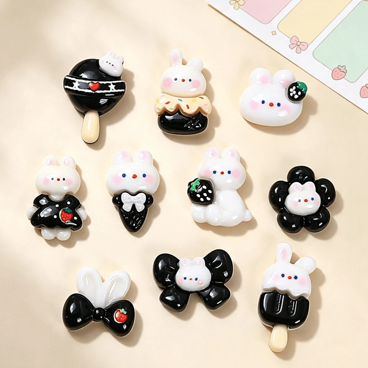 5/15/30 pcs Aksesori Liontin Resin DIY Pita Es Krim Kelinci Lucu, Cocok untuk Kerajinan Tangan DIY, Jepit Rambut, Bahan Pembuatan Perhiasan Scrapbooking Dekorasi - Campuran Acak - Set Campuran Kelinci Mini - View 1