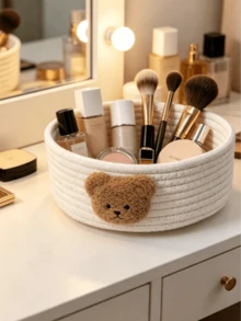 1pc Round Bear Storage Basket, The First Choice For Desktop Clutter Storage, Cartoon Bear Design Round Woven Storage Basket, Cartoon Bear Desktop Organizer Box, Children's Toy Storage Basket, Handwoven Storage Basket, Cartoon Bear Desktop Organizer Box, Suitable For Living Room, Office Desk, Bedside Table, Can Store Jewelry, Cosmetics, Children's Toys, Stationery And Other Small Items, Desktop Clutter Storage Basket - View 20