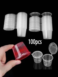 50/100pcs Cangkir Saus, Wadah Makanan Transparan Komersial, Cangkir Plastik Tertutup Portabel, Kotak Kemasan Bawa Pulang Satu Bagian - Clear - View 9