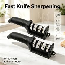 1/2 Set 3-Stage Knife Sharpener, Suitable For Ceramic And Steel Blades - Repair, Restore And Polish, Kitchen Tool, Non-Slip, Black - Black - View 8