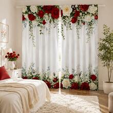 2PCS Elegant Red Rose Print Sheer Curtains, 90GSM Polyester For Privacy Protection. Simple Rod Pocket Setup, Quick-Dry, Fade-Proof After Washing, Lightweight And Detachable Washable. Fits Home, Room, Kitchen For Decor & Space Division. - Multicolor 6 - View 9