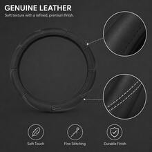Genuine Leather Car Steering Wheel Cover, Non-Slip Lining, Ergonomic Curved Grip, Universal 15 Inch / 38 Cm Steering Wheel Protector, Suitable For Most Car Models Interior Decoration Accessory - Multicolor - View 6