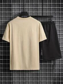 Simple Studio | Conjunto de camiseta de manga corta de cuello redondo casual de verano para hombres y pantalones cortos con cordón en la cintura - Albaricoque - Ver 5