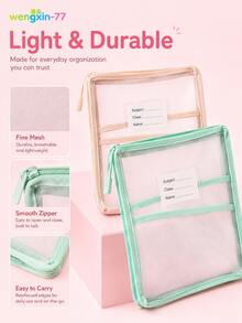 1pc L-Shaped Large Opening A4 Mesh Subject File Bag, 3-Layer Thickened Expanded Document Storage Bag With Name Label, Large Capacity Student Assignment Organizer Bag, School Supplies - Multiple Styles - View 1