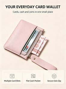 Women Slim Mini Card Wallet Multi Card Slots Zipper Coin Purse Portable Hand Strap Small Leather Purse For Daily Travel - Multicolor - View 5