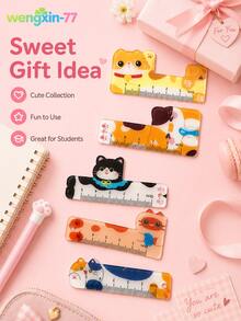 5pcs Cute Mini Rulers 5cm Pocket Rulers, Portable Measuring Tools, Student Stationery Gifts - Multiple Styles - View 1
