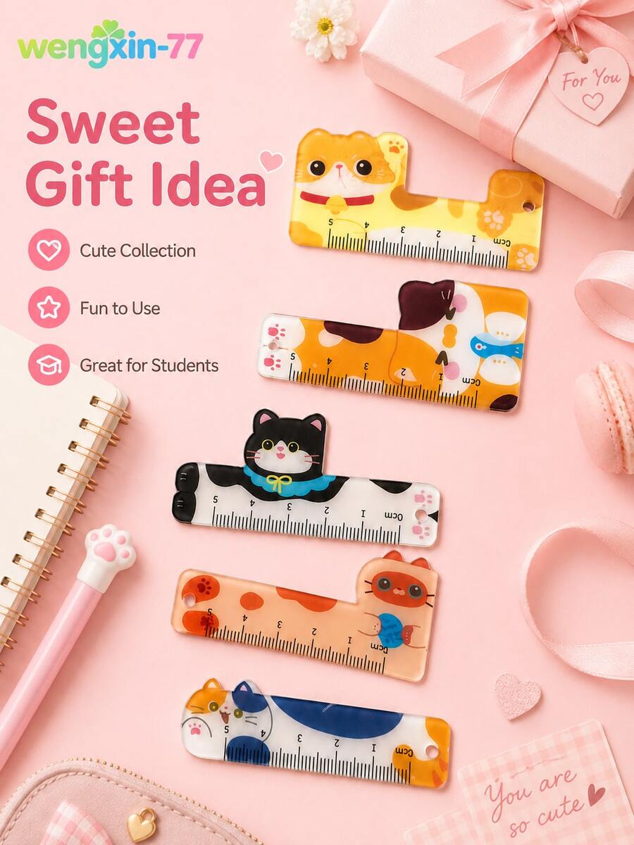 5pcs Cute Mini Rulers 5cm Pocket Rulers, Portable Measuring Tools, Student Stationery Gifts - Multiple Styles - View 1