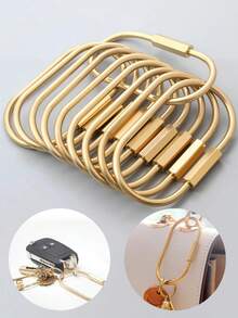 Gold Textured Lock Key Chain, Minimalist Gold Key Chain Clip, Unisex Carabiner Key Ring, Suitable For Backpack, Car, School, Gothic Y2K Style - Multicolor - View 11