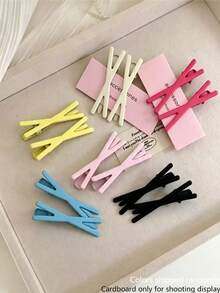 12pcs Dopamine Candy Color Cross Hair Clips, Side Hair Clips For Girls, Versatile Casual Daily Back Hair Accessories - Multicolor - View 3