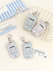 Vintage Y2K Flip Phone Photo Card Holder Keychain: Cute Cartoon Acrylic Pendant Suitable For Backpack, Korean Style Idol Photo Frame (Photo Not Included) - Multicolor - View 5