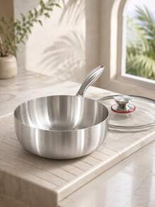 1 Set Stainless Steel Deep Frying Pan With Tempered Glass Lid,Uncoated Sauté Skillet With Long Metal Handle,Multipurpose Cookware For Frying, Searing, Stir-Frying,Simmering, Family Meals And Everyday Kitchen Use,Induction Compatible Pots And Pans Set - View 10