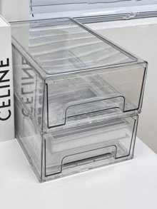 1/2/4pcs Transparent Large Capacity Desktop Drawer Storage Box, Drawer-Style Cosmetic Organizer, Suitable For Office, Kitchen Storage, Bedroom Storage, Suitable For Christmas Gifts, Halloween Gifts - Clear - View 6