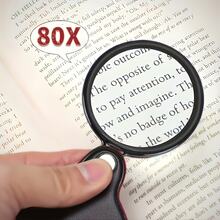3-Piece Set (1pc 80x Magnifying Glass + 2pcs Random Color Cleaning Cloths), With Leather Case, Portable Foldable And Sturdy Rotating Protective Cover. Suitable For Reading, Inspection, Crafting And Daily High-Definition Viewing Needs - Upgraded Version - View 4