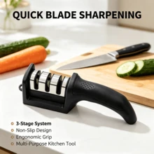 1/2 Set 3-Stage Knife Sharpener, Suitable For Ceramic And Steel Blades - Repair, Restore And Polish, Kitchen Tool, Non-Slip, Black - Black - View 4