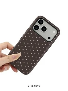 UMBAUTY 1件深棕色背景搭配粉色波點圖案設計手機殼，相容 iPhone 18 Pro Max，適用於 11/12/13/14/15/16/17/18 Pro/Pro Max/Plus/17e，高端時尚趣味款，男女皆宜，適合送給女友的復活節、春季、婚禮季與生日禮物 - 彩色 - 查看 5