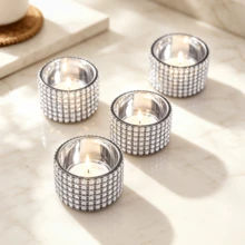 Rhinestone Glass Candle Holder, Full Rhinestone Sparkling Design, Candlelight Refraction Creates Strong Atmosphere, Light Luxury Style Can Be Placed Individually Or Combined As Tabletop Decor, Suitable For Wedding Table Decoration, Valentine's Day, Anniversary, Christmas Gifts, Souvenirs, Bed And Breakfast, Cafe Interior Decoration - Candle Holder - View 11