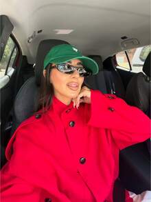 2026 Autumn Fashion Red Linen Stand Collar Short Jacket For Women, Front Button Design With Pockets, Suitable For Winter Wear - Red - View 9