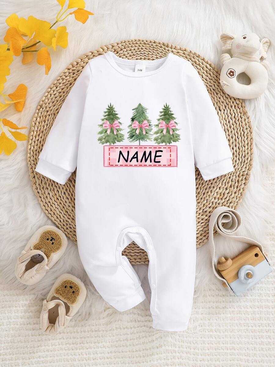 [Customized]Infant Long Sleeve Romper, Christmas Tree Bow Sweet Pattern ...