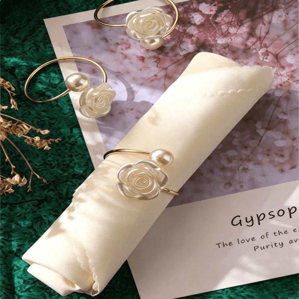 60/30/12 pièces Anneaux de serviette élégants en perle rose, boucles de serviette, anneaux de serviette d'hôtel, anneaux de serviette pour banquet de mariage, décoration de table quotidienne pour la maison, accessoires de nappe, décoration de mariage