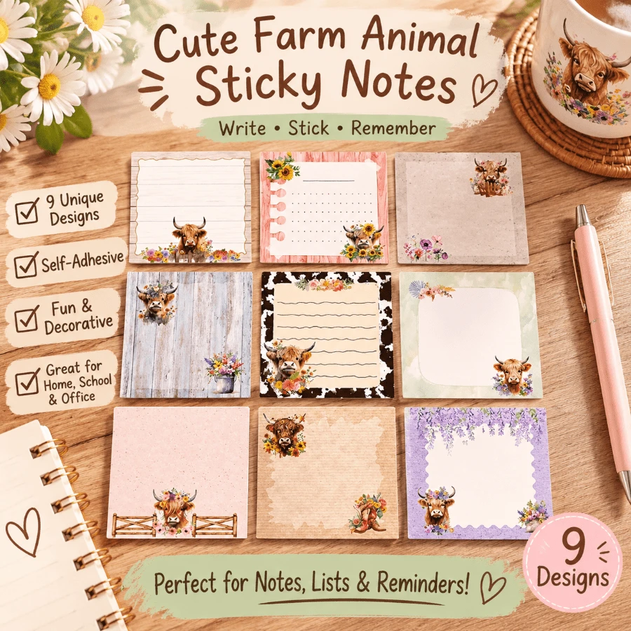 1/5pcs Highland Cow Sticky Notes, Cute Self-Adhesive Memo Pads, Office Decor Gift, Fridge Magnet, Student School Teacher Meeting Office Supplies, Suitable For Back To School Season - one-size - View 1