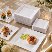 25/50 Pcs White Square Plates Set, 9.5/6.5 Inch Serving Trays For Everyday Dining & Autumn Festivities, Classic Dinnerware For Family Cooking And Entertaining, Ideal For Halloween Christmas & Thanksgiving - White - View 4