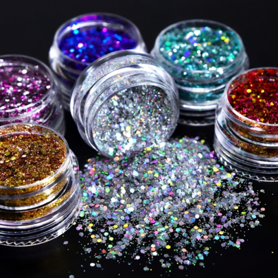 1 Set di 6 Bottiglie Resistenti con Glitter Olografici Arcobaleno, Include 6 Colori di Glitter Strass, Paillettes Adesive di Varie Dimensioni, Adatto per Decorazioni in Resina, arte di unghie e Vari Lavori Fai-da-Te