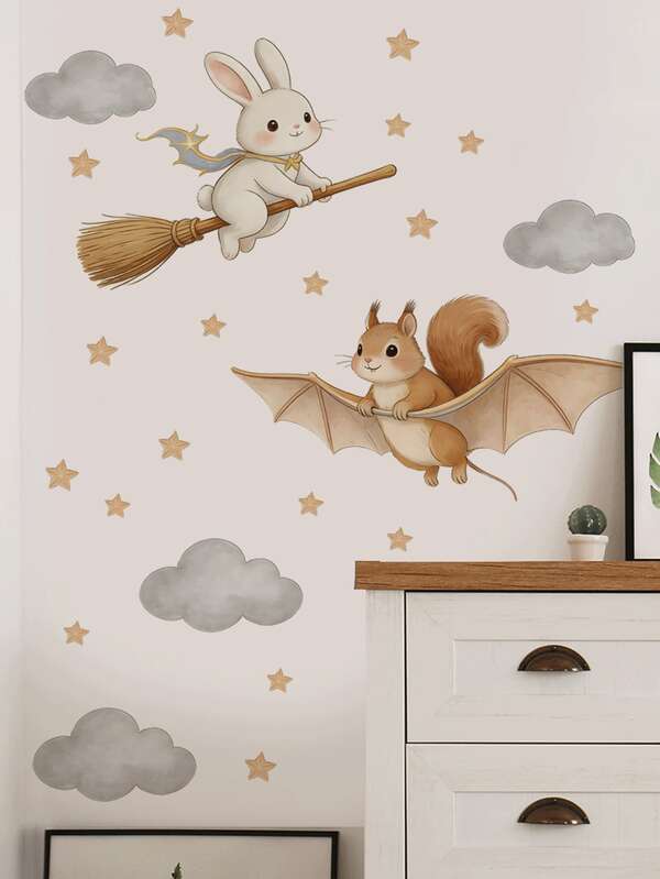 2 Estilos de Pegatinas de Pared, Conejo Volador y Oso Avión Tortuga Calcomanías, Arte de Pared Autoadhesivo, Decoración del Hogar para Habitación Infantil, Dormitorio, Baby Shower