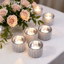 Rhinestone Glass Candle Holder, Full Rhinestone Sparkling Design, Candlelight Refraction Creates Strong Atmosphere, Light Luxury Style Can Be Placed Individually Or Combined As Tabletop Decor, Suitable For Wedding Table Decoration, Valentine's Day, Anniversary, Christmas Gifts, Souvenirs, Bed And Breakfast, Cafe Interior Decoration - Candle Holder - View 10