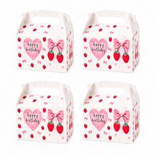 4PCS Strawberry Birthday Party Favor Boxes With Handle, Pink Bow & Heart Paper Gift Boxes, Cute Berry Theme Party Packaging Boxes For Birthday Party Supplies - View 6