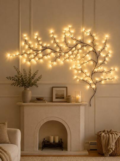 1Pc Warm White LED Lighted Branch, USB Powered 8 Modes, 1.5m/1.9m/2.3m 72/96/144 LEDs Flexible Bendable Twig Fairy Light For Bedroom, Living Room, Stair Railing, Fireplace And Indoor Home Decor