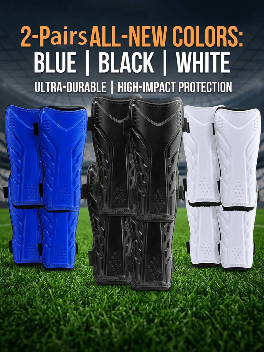 2 Pairs Kids & Teens Professional Soccer Cycling Shin Guards, New Dual-Strap Shin Guards - Multicolor - View 1