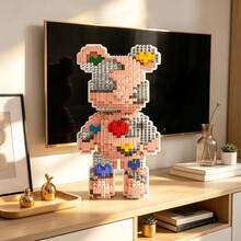1876pcs Large Surprise Bear Building Blocks, Decorative Ornament And Room Decor, Home Decor, Party Decor, Decorative Statue, Handicraft, Finely Carved, Lightweight Statue, Collectible Statue, Display Statue, Home Designer, DIY Enthusiast - Personalized Gift - Blue and White - View 3