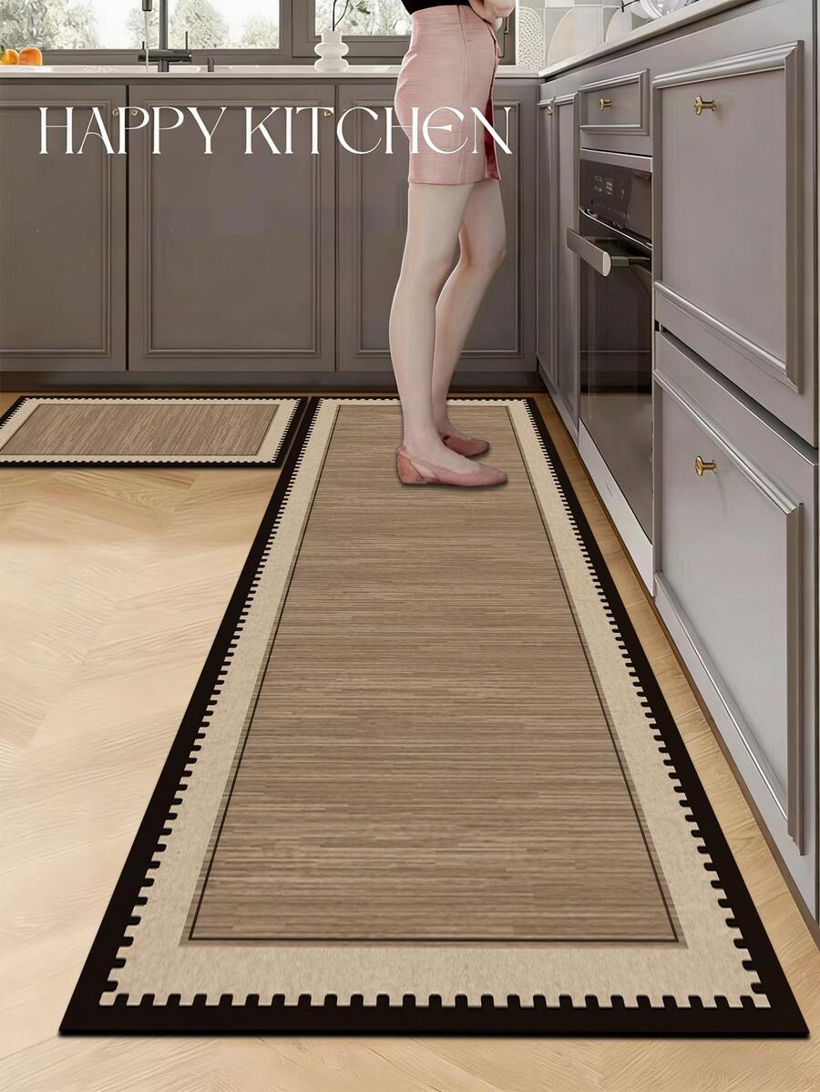1pc Retro Chessboard Border Pattern Kitchen Mat, 3.5 Mm Soft Rubber That Absorbs Water And Is Easy To Clean. Suitable For Corridors, Bathrooms, Living Rooms, Outdoor Door Mats, And Toilets. Useable Throughout The Year And For Various Holidays. - Multicolor - View 1